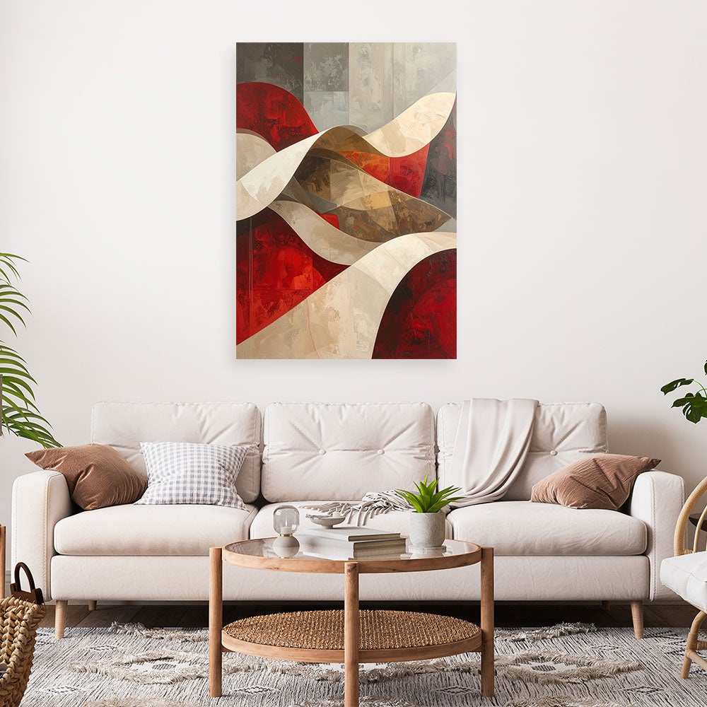 Obraz do salonu sypialni biura loftu, Abstrakcja fale beżowy czerwony 60x90 - 2