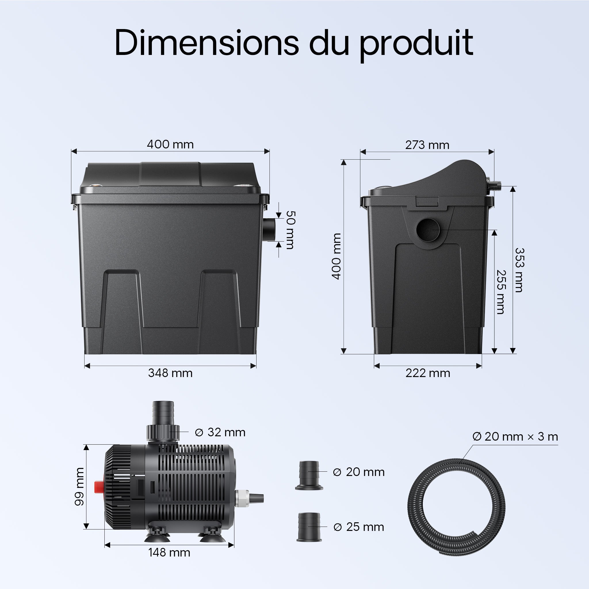 Kit complet de filtration pour bassin biologique CBF-200T avec clarificateur UVC 9 W, pompe de bassin 2 300 l/h 35 W, thermomètre et médias… SunSun... - 3