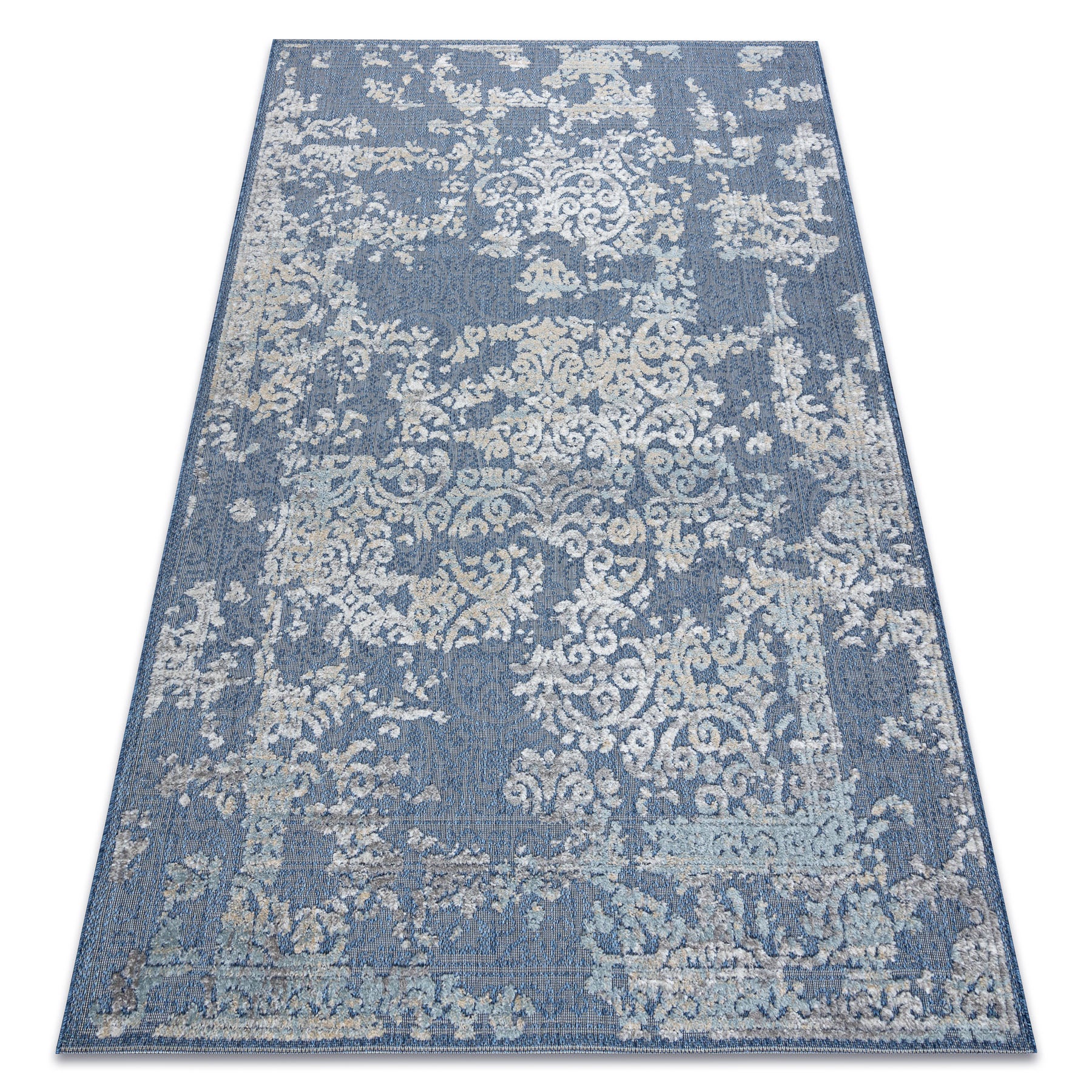 Dywan Strukturalny SOLE D3811 Ornament - płasko tkany niebieski / beż 180x270 cm