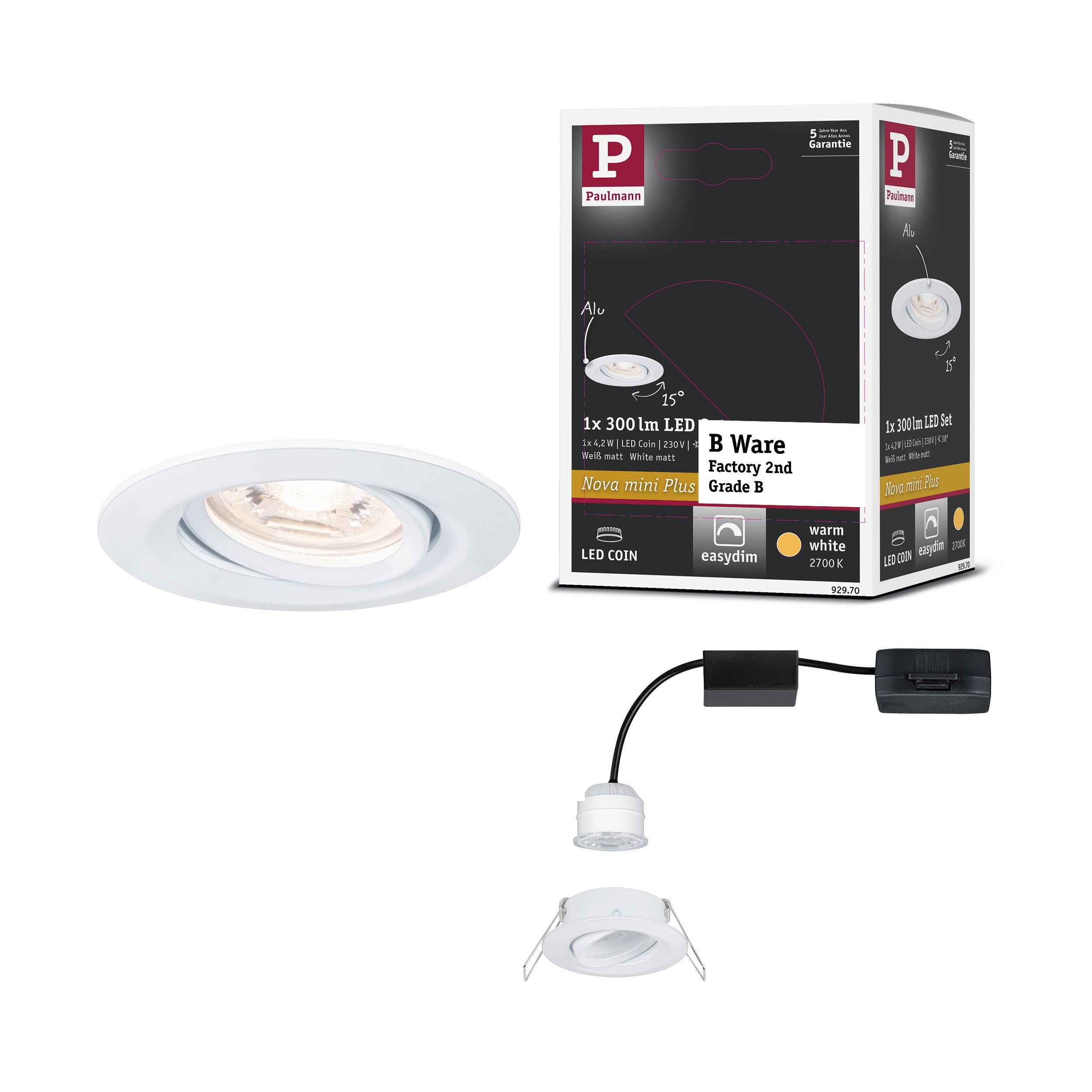 Spot encastré LED Nova Mini Plus EasyDim orientable 4,2W 300lm 2700K 66 ...