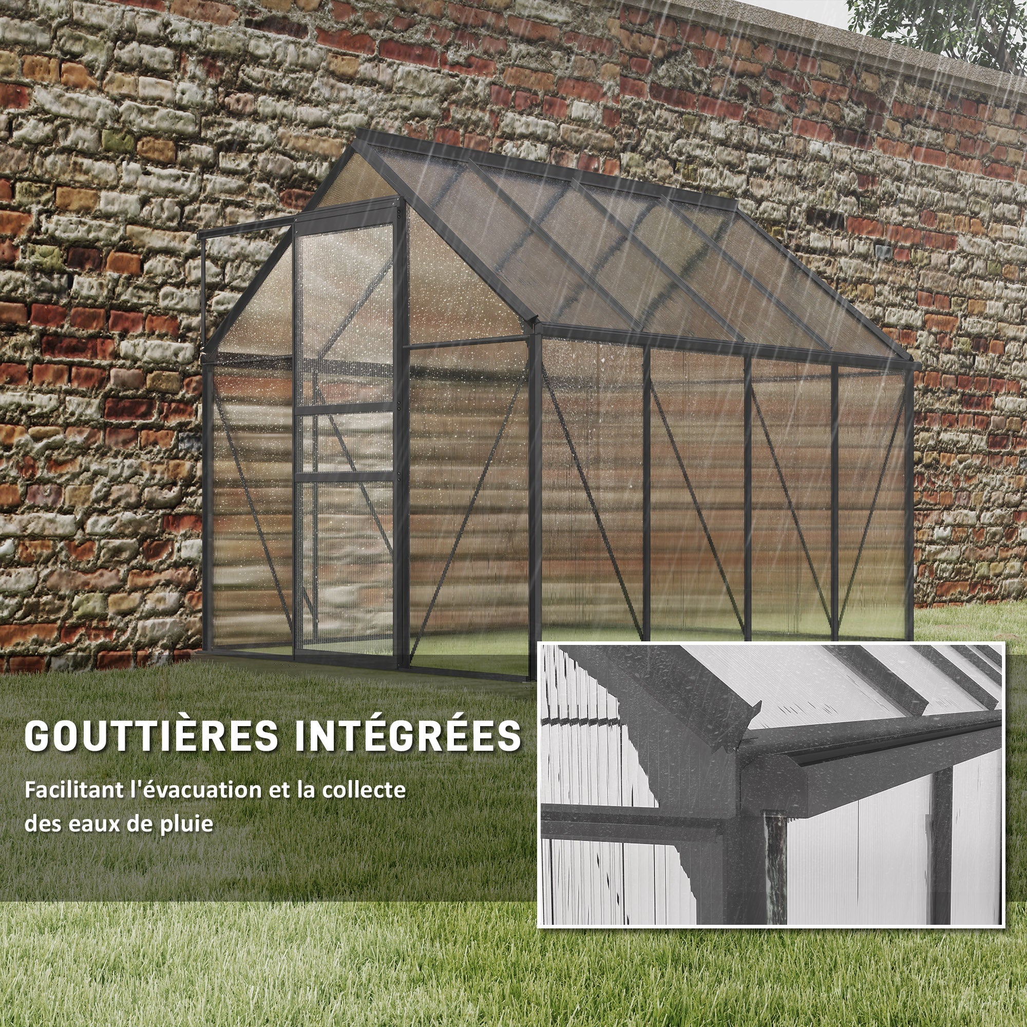 Serre de jardin - Outsunny - 4,8 m² - avec fondation lucarne réglable porte coulissante - polycarbonate 1,9x2,53x1,99m transparent - 7