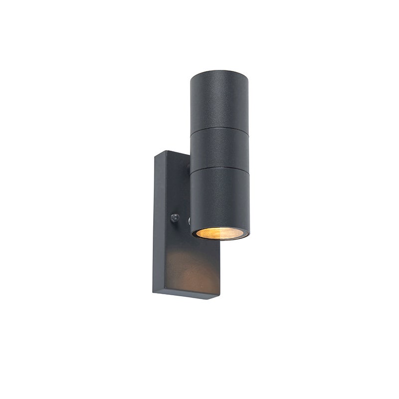 Qazqa nowoczesny lampa ścienna zewnętrzna z czujnikiem światła do ogród - Duo - ciemnoszary, max. 35w, gu10, 11cm, IP44