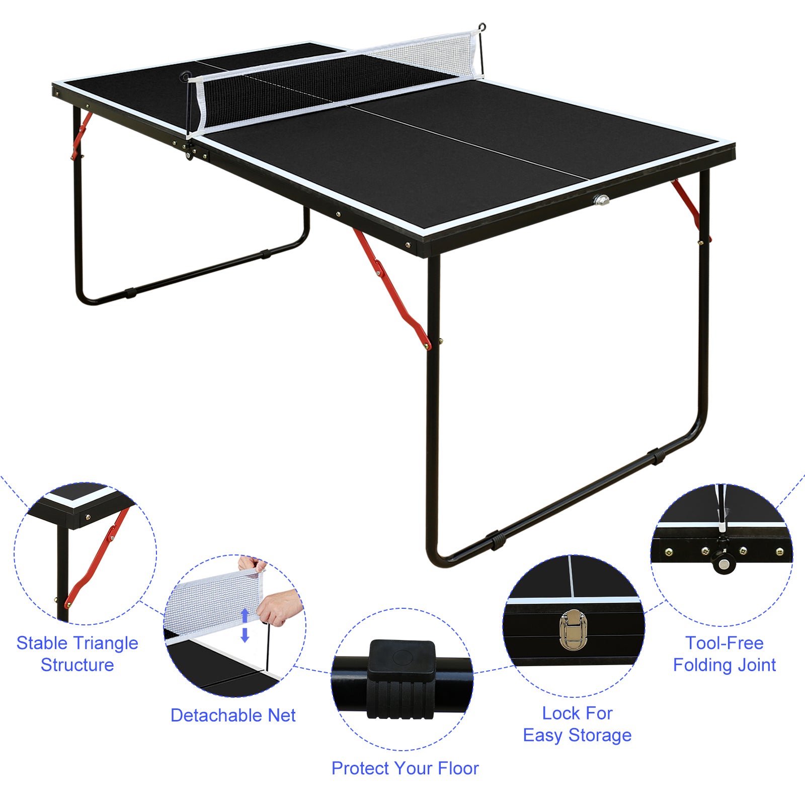 Table ping-pong pliable 137,2cm avec filet 2 raquettes 3 balles facile ...