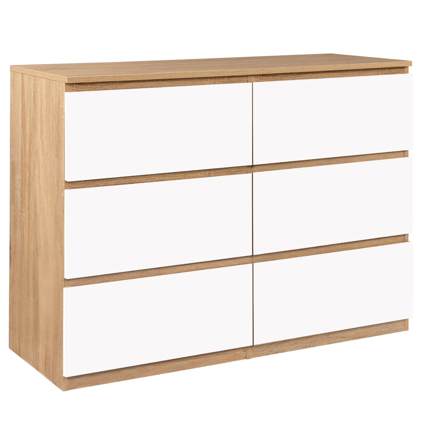 Commode 6 tiroirs TOMI 110 cm bois façon hêtre et blanc - 2