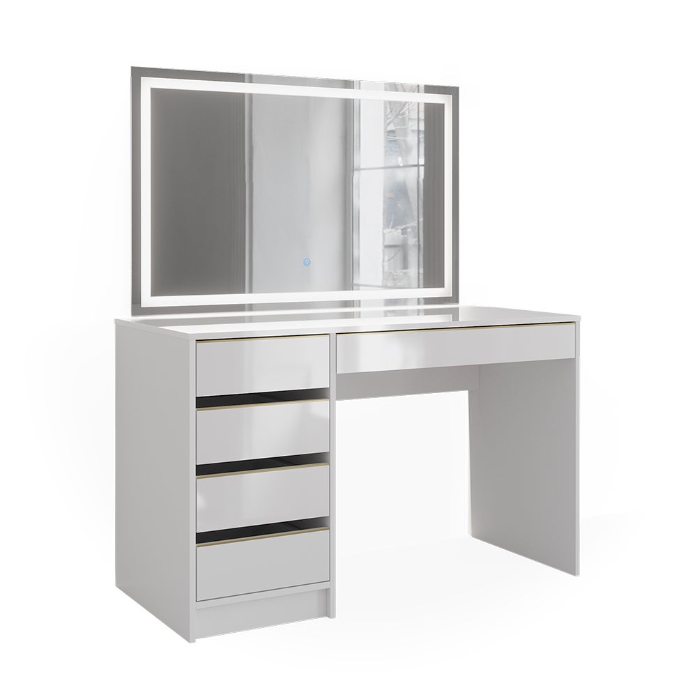 Coiffeuse Sherry, Blanc, 120 cm avec éclairage LED et banc, Vicco
