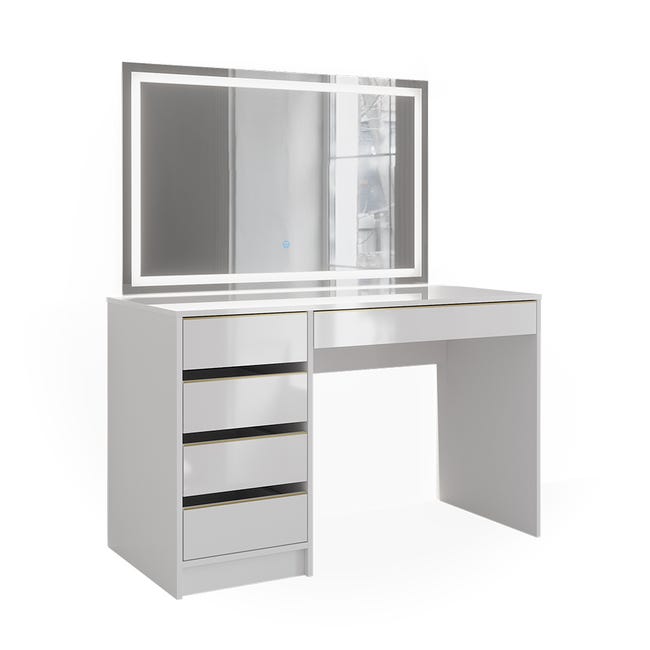 Coiffeuse Sherry, Blanc, 120 cm avec éclairage LED et banc, Vicco Coiffeuse Sherry, Blanc, 120 cm avec éclairage LED et banc, Vicco
