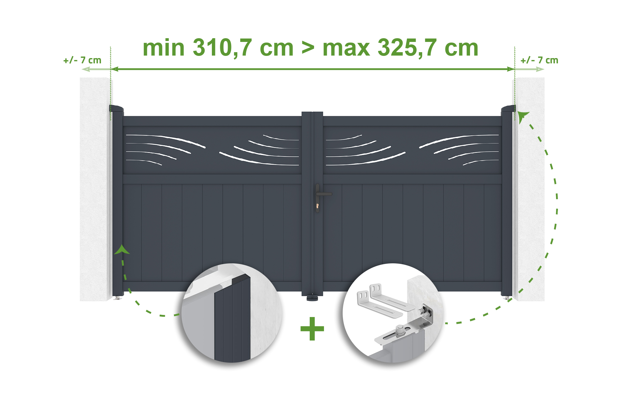 Brama skrzydłowa regulowana szerokość 3m HALTI H.140cm szara aluminiowa