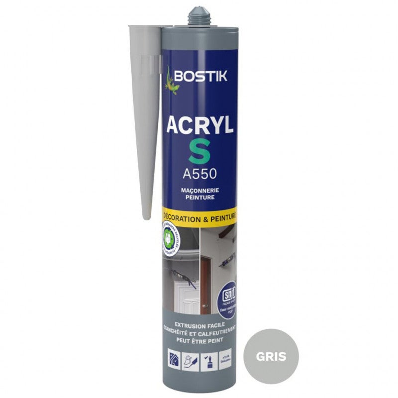 Mastic acrylique bostik acryl s - gris - cartouche 310 ml - 30613664 - 2
