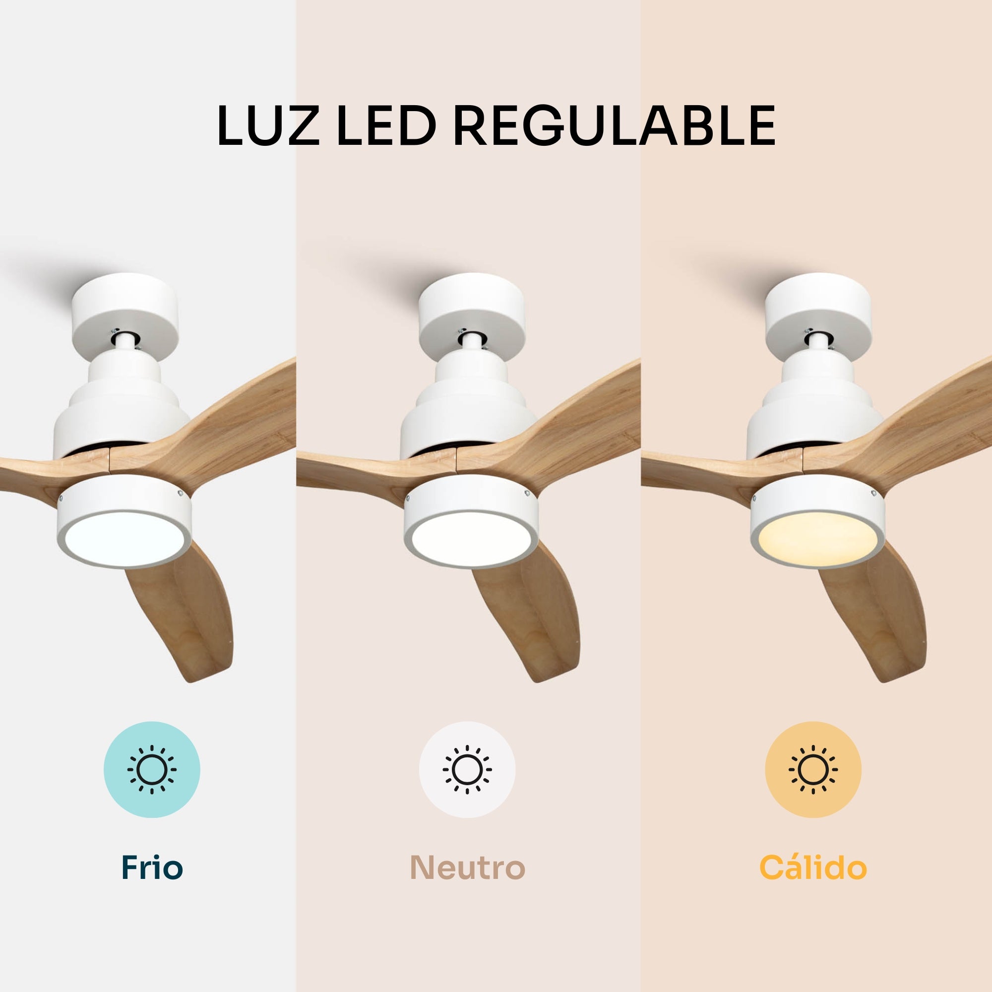 Mellerware - Ventilateur de plafond Brizy Bright | 30W | 6 vitesses | Ultra silencieux | 3 pales Ø132 cm | Fonction été/hiver | LED | Bois clair - 2