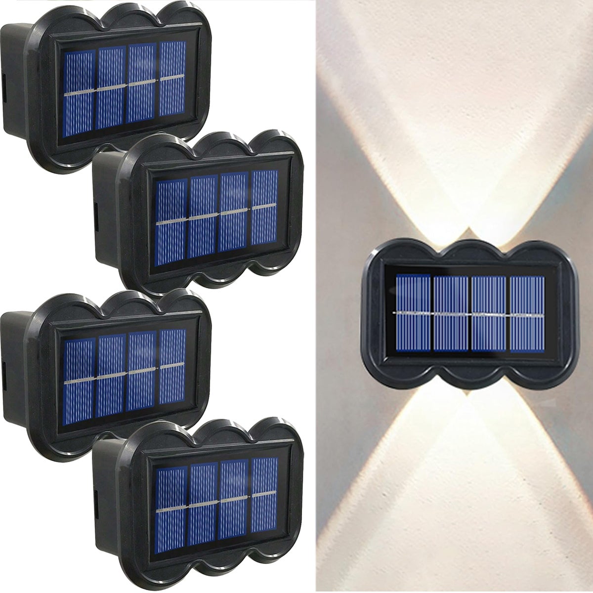 Zestaw zewnętrznych lamp solarnych, solarna lampa ścienna od zmierzchu do świtu, wodoodporne solarne lampy do oświetlania ścian od góry do dołu