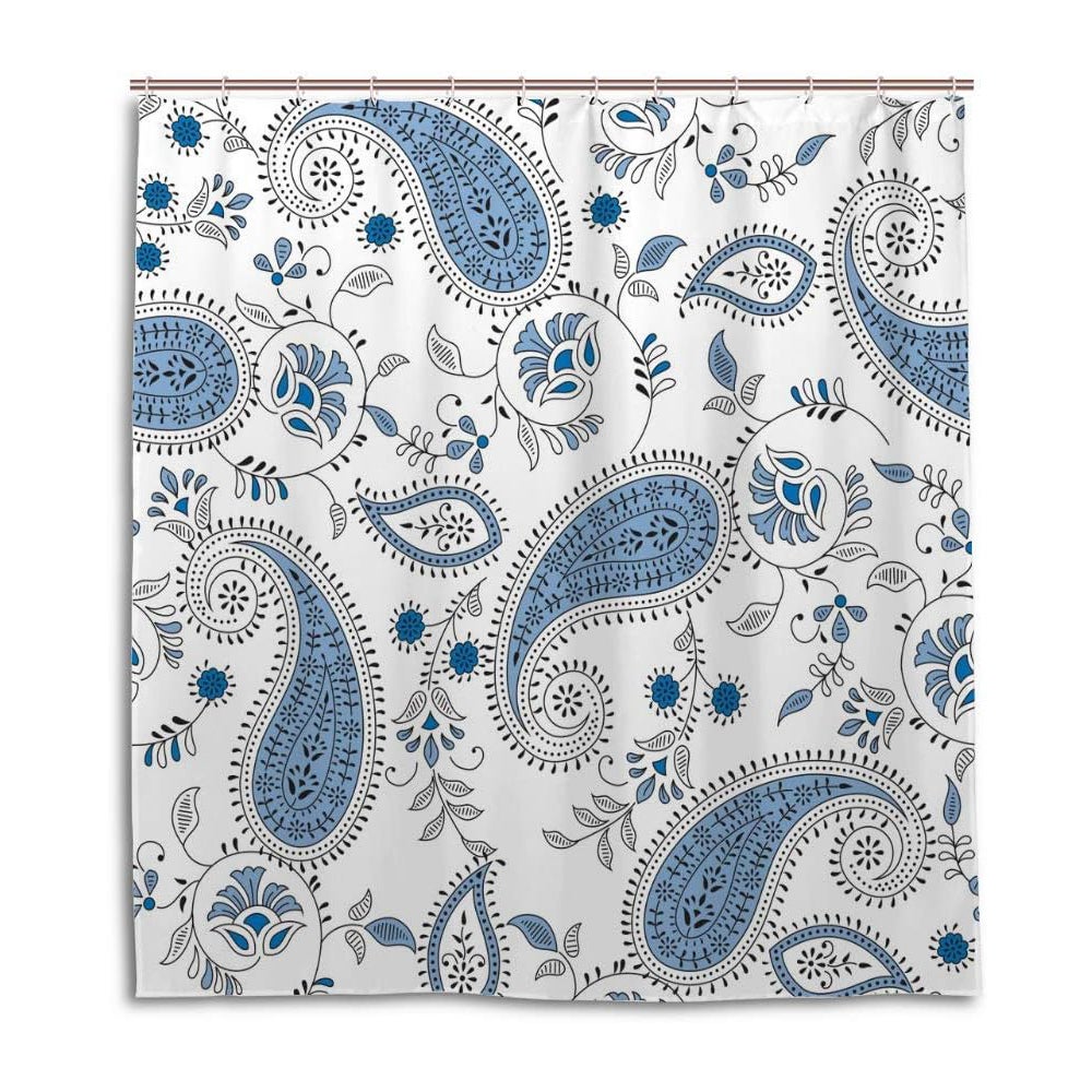 Wodoodporne zasłony prysznicowe z poliestru, nadające się do prania w pralce, dekoracja do domu, hotelu, łazienki, wzór kaszmiru niebieski 180x180cm