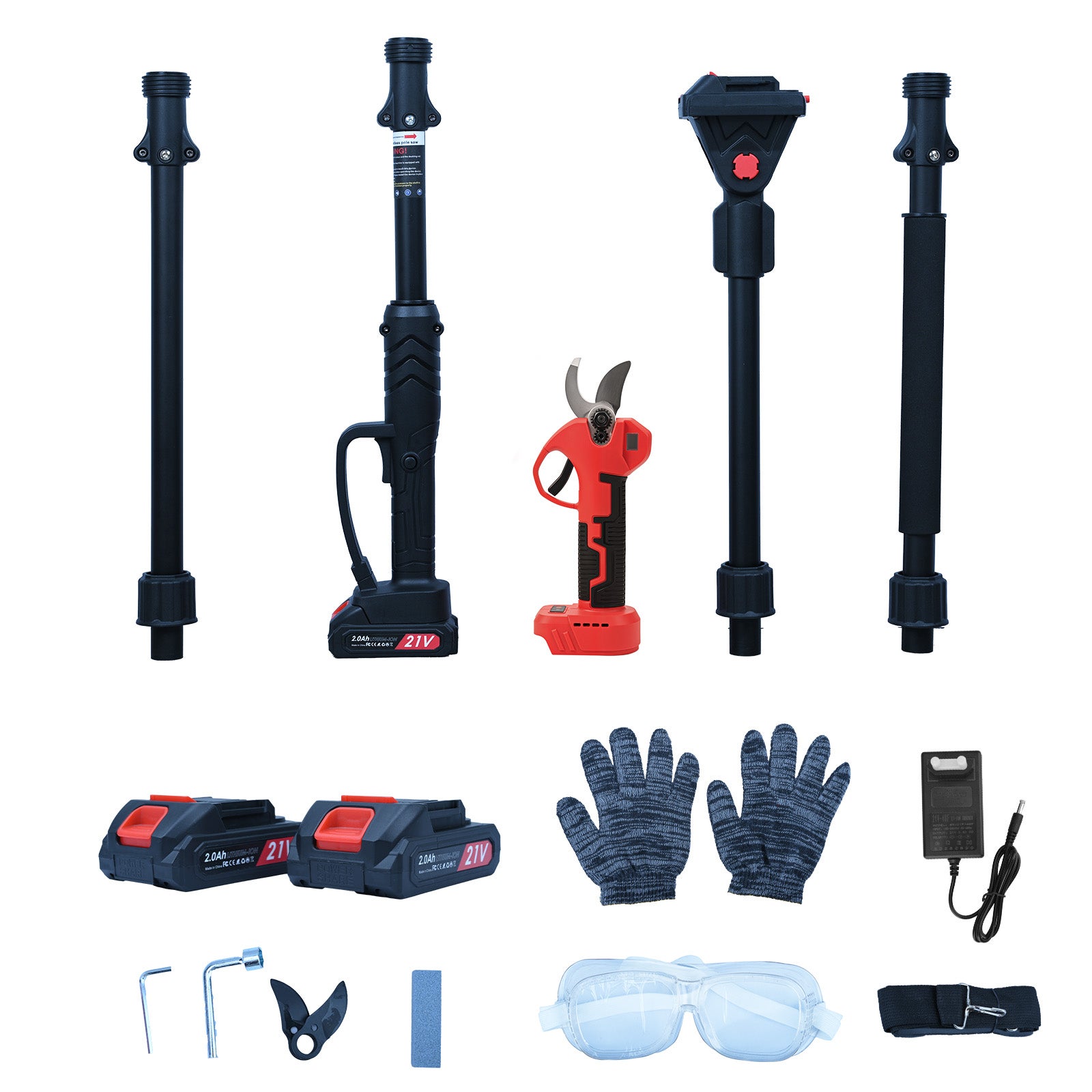 Sécateur Électrique Sans Brosse 21V 300W, 3 Modes, Batterie 2x2Ah, Tête 180° & Perche Télescopique - 4