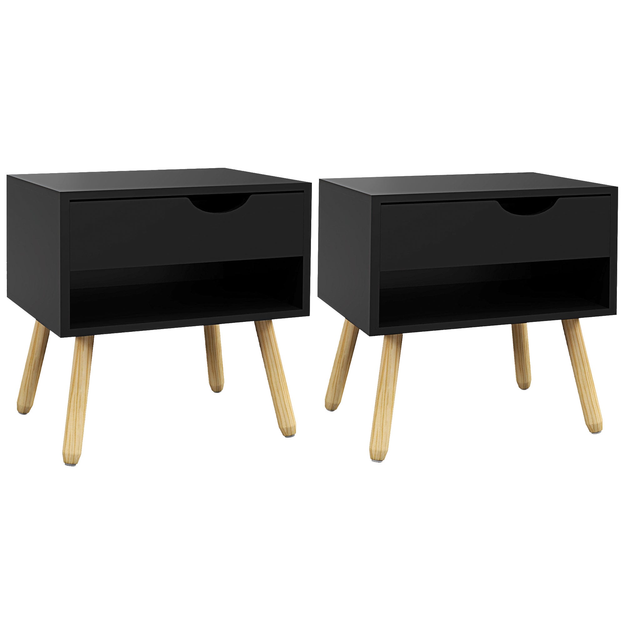 UEV Lot De 2 Tables De Chevet Avec 2 Tiroirs - Table De Nuit Pieds Métal Noir - Meuble Salon Et Chambre
