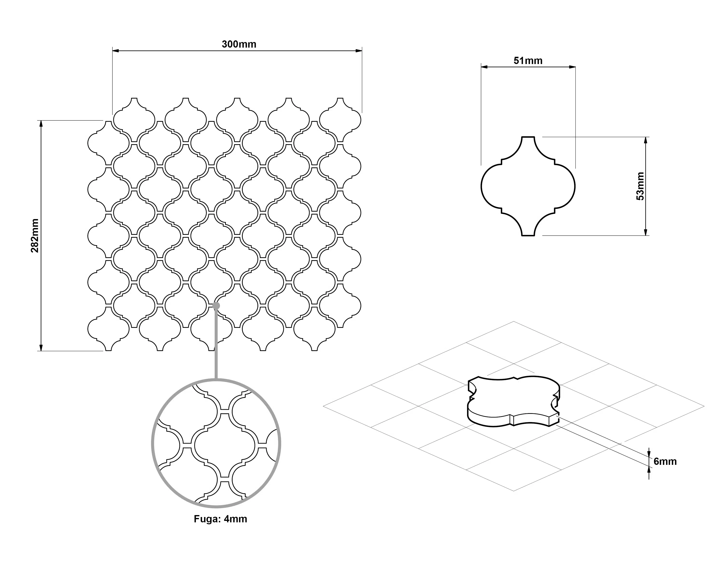 Mosaico in ceramica su rete per bagno o cucina 28.2 cm x 30 cm - Marble Arabesque - 5