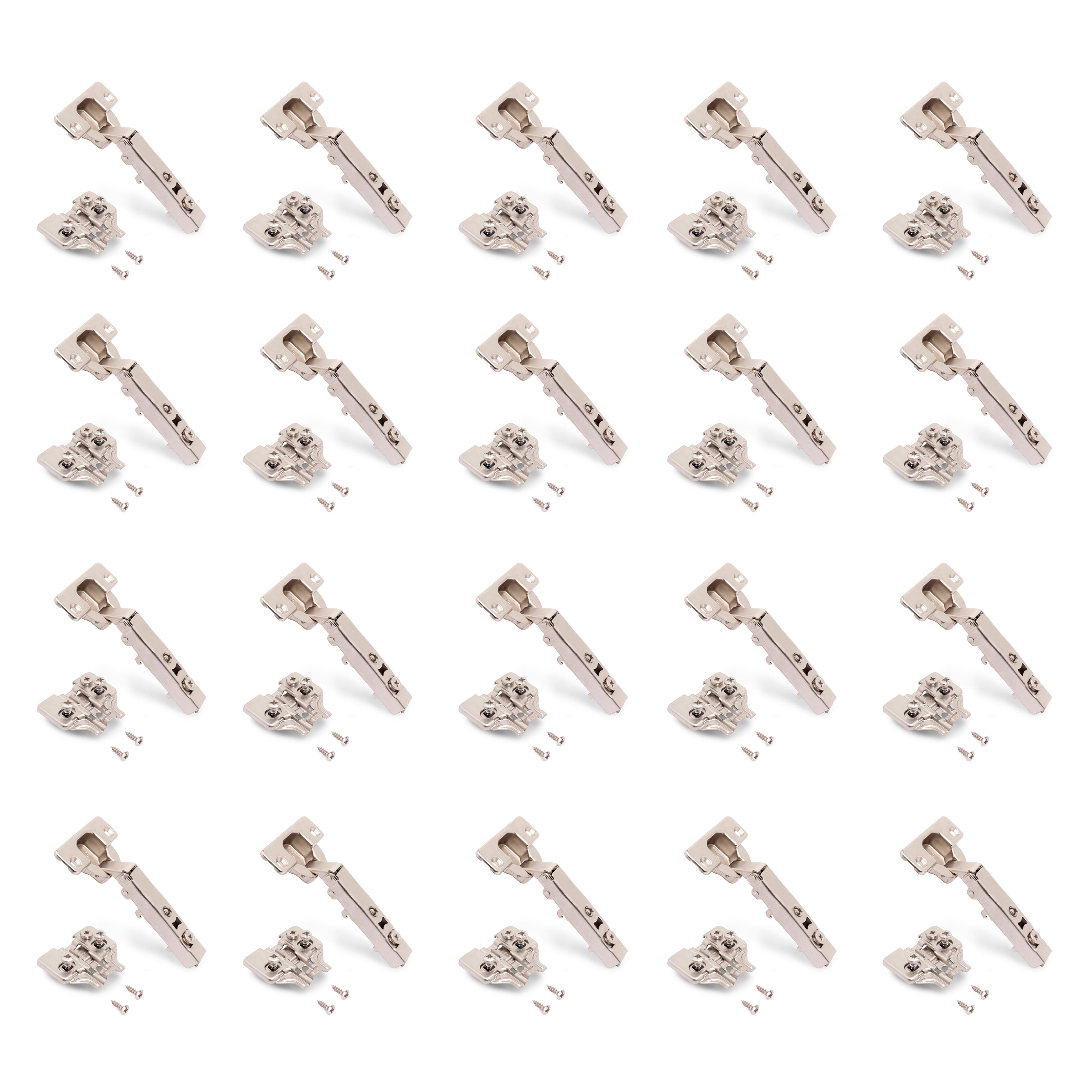 Emuca Pakiet 20 zawiasów nakładanych X92N, Przykręcane, Prowadniki wciskane lub przykręcane, Średnica 5x9.5mm, H 0, Stal, Niklowany