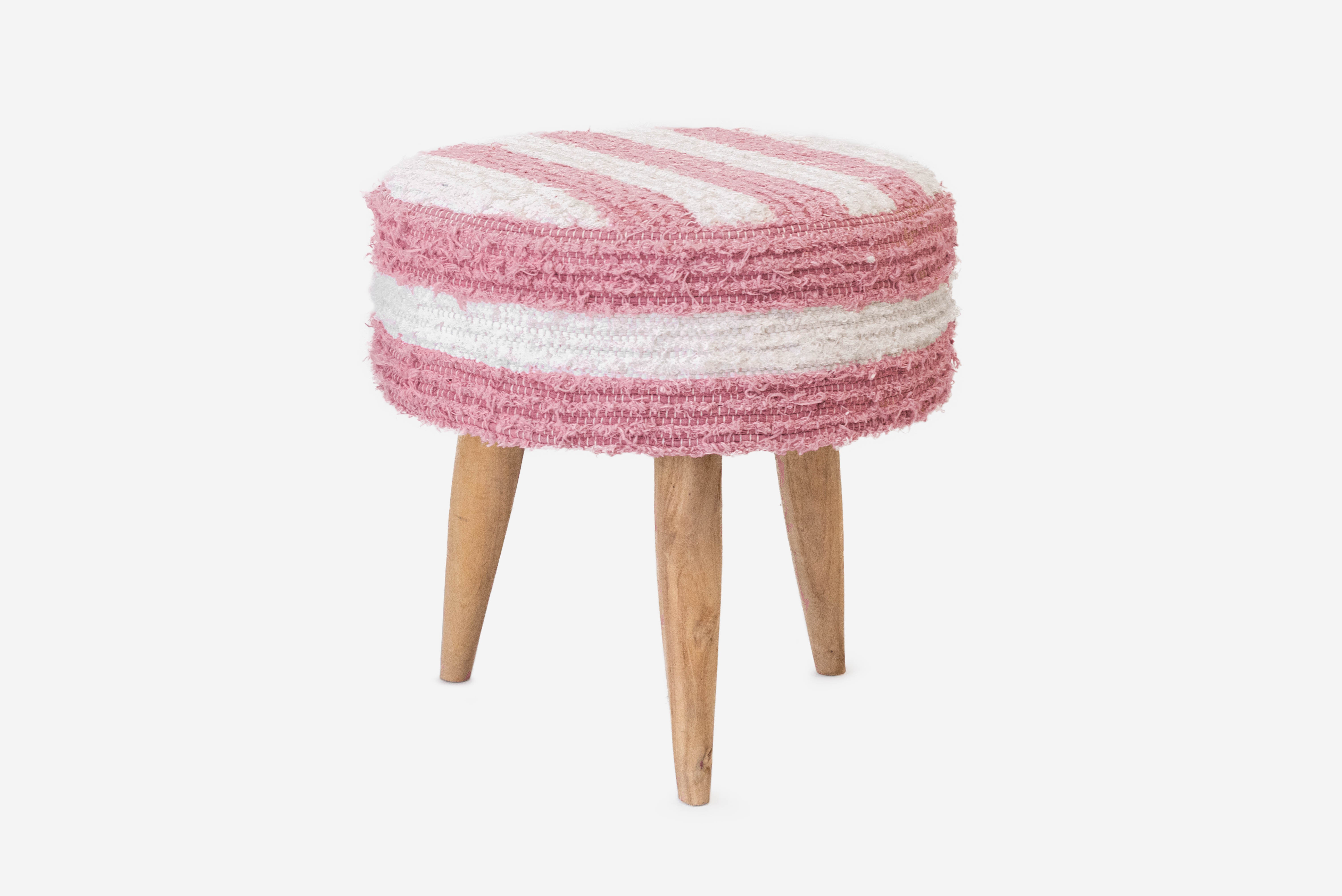 Biało-różowy bawełniany stołek dziecięcy, Ø38 x 40 cm