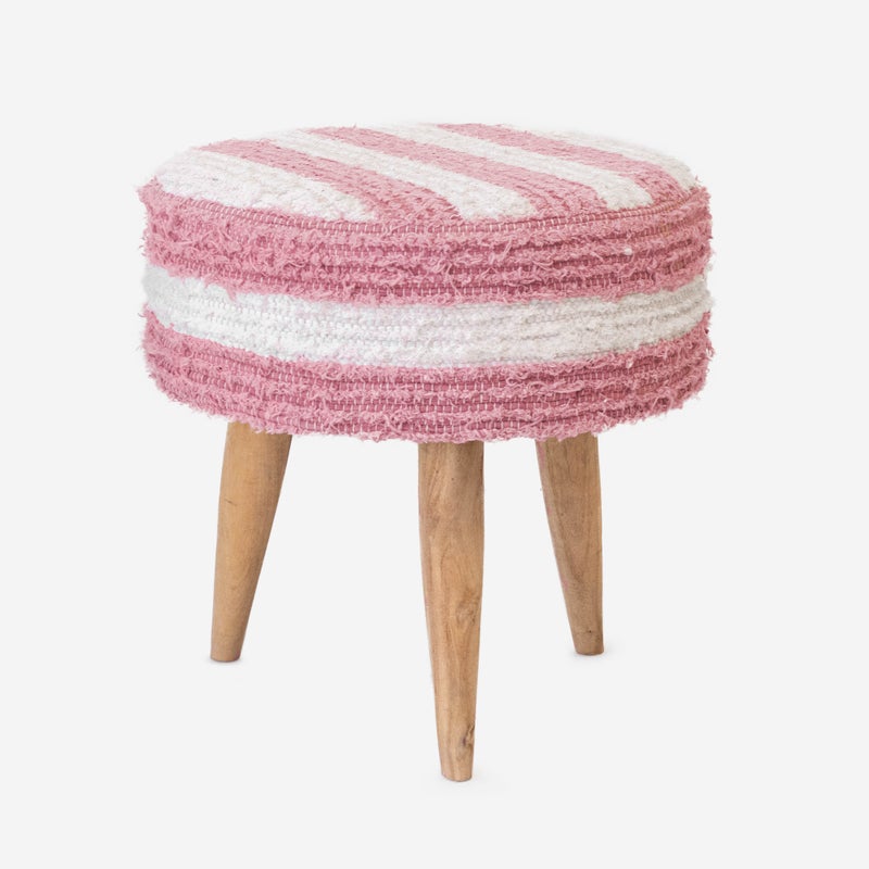 Biało-różowy bawełniany stołek dziecięcy, Ø38 x 40 cm