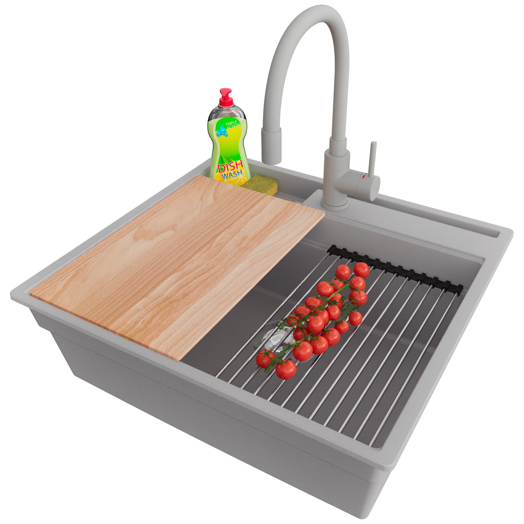 Primagran  Fregadero Granito 58X53cm, Cocina 1 Seno + Grifo 38X14cm + Sifón + Accesorios, Sobre Encimera Al Mueble 60Cm, Oslo Pocket Gris , Leroy Merlin