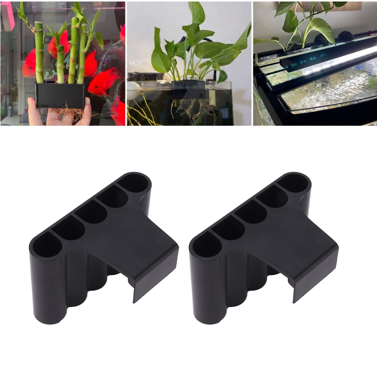 2 pçs titular da planta de aquário pendurado titular da planta aquática decorações do tanque de peixes com gancho integrado (gancho curto) - 2