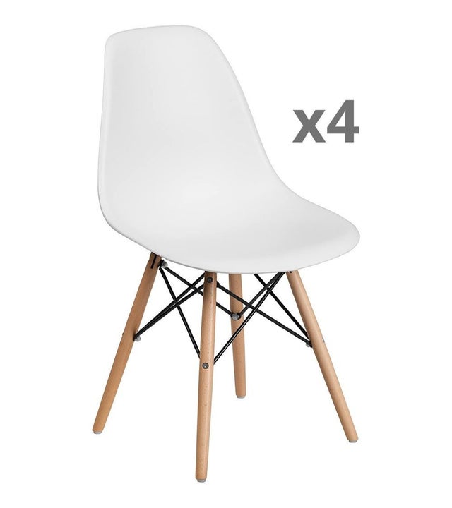 Pack 4 sillas NÓRDICA, silla comedor salón, patas en madera, color Blanco