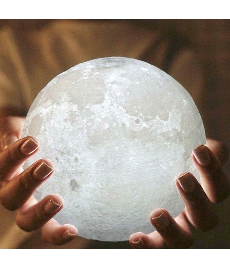Trade Shop - Lampada Da Tavolo Luna 18cm Luce Led 3 Colori Moon Lamp A Batteria Con Supporto - - 4