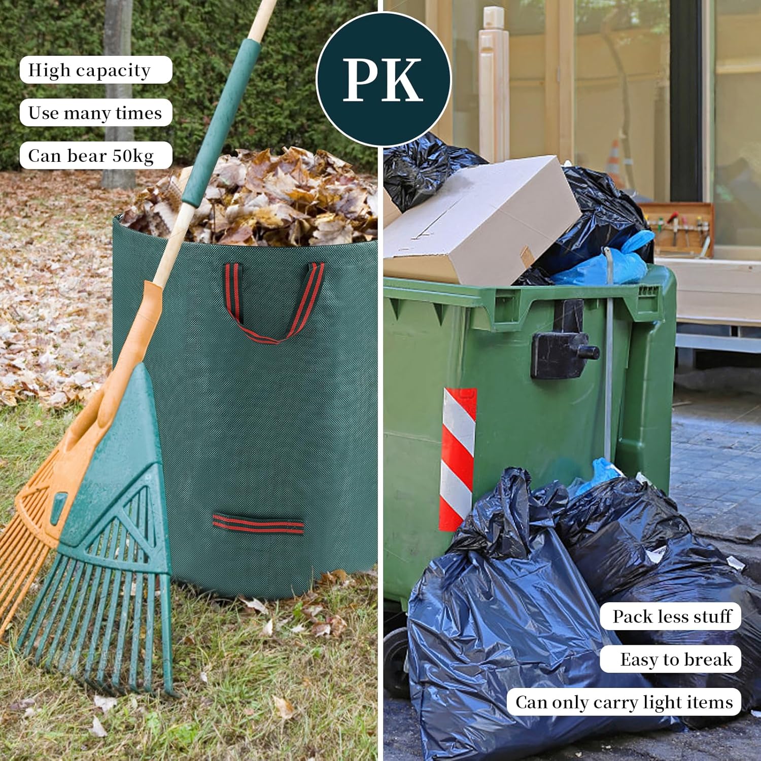 3*272L Sac Jardinage Dechets,Sac Dechets Verts Resistant Indéchirables,Sac Vegetaux Jardin Avec Poignée,Sac de jardin dechet vert Pliable,Sac jardin - 4