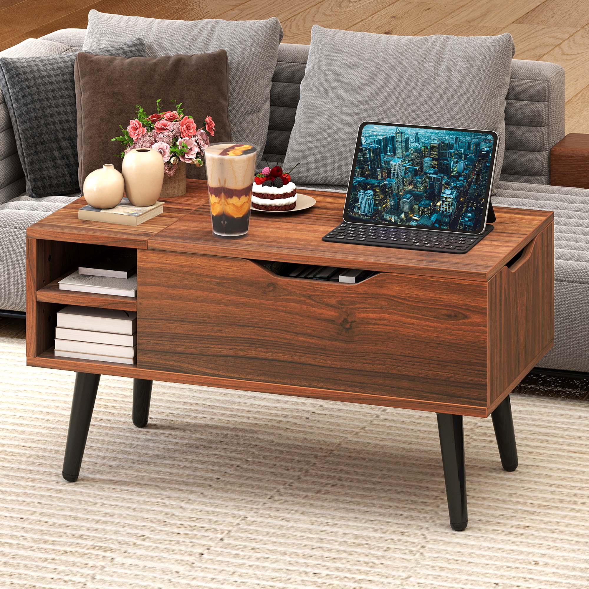 Balconera Table basse Plateau Relevable - 80 x 40 x 61,5 cm- Noyer - 3