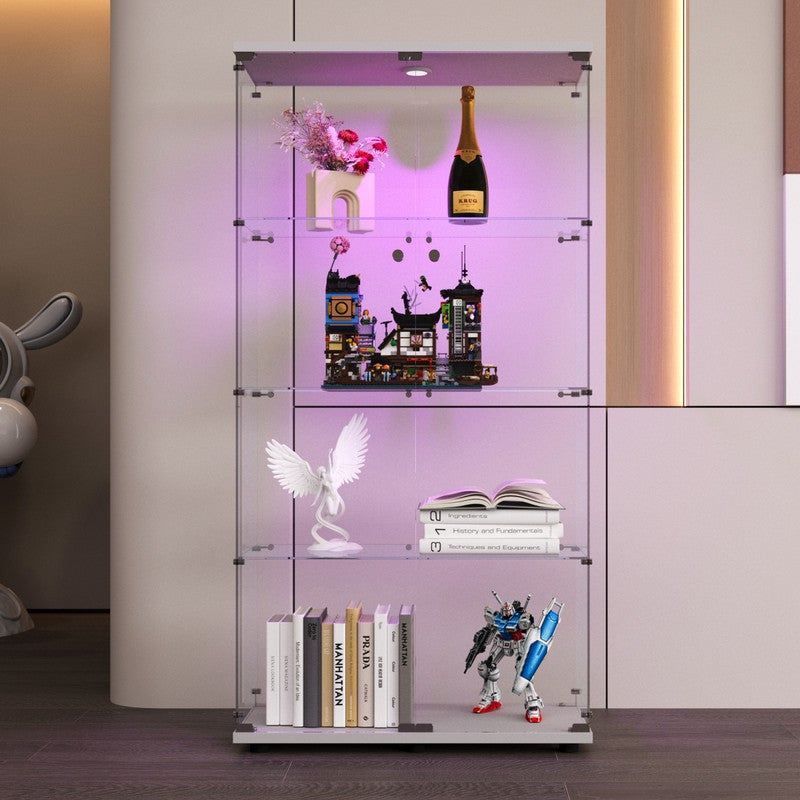 Vitrine en Verre, vitrine pour collection, Transparent LED Vitrine sur pied vitrines trempé moderne en verre 4 Couches avec 2 Porte, 80.5x36.5x164 - 2