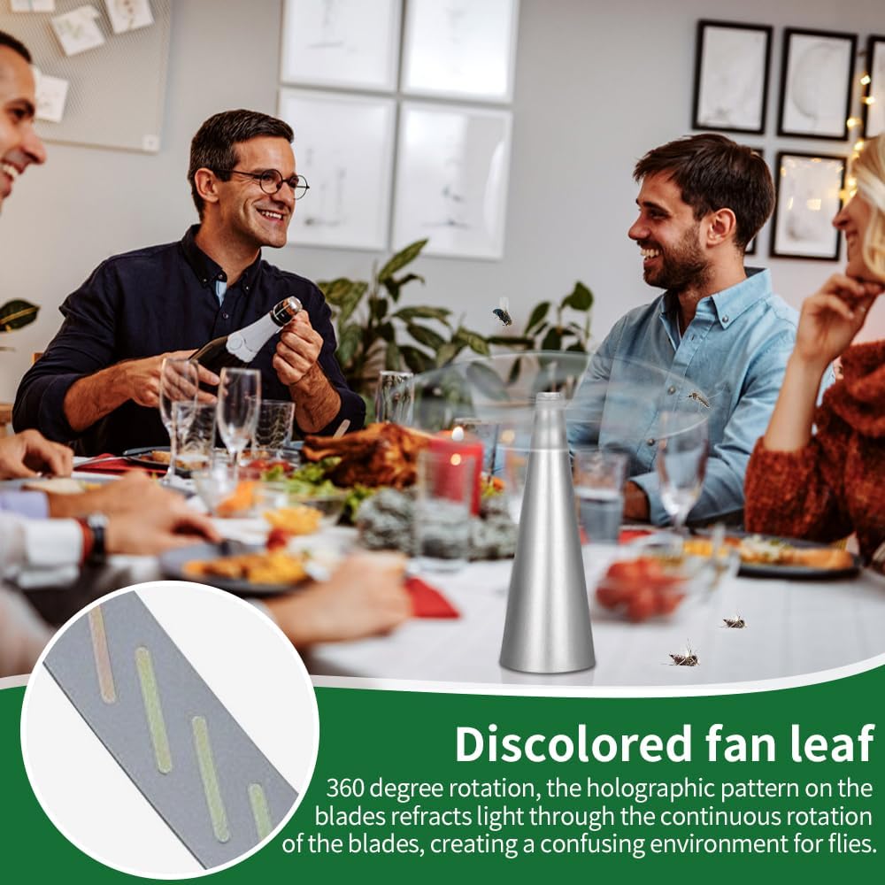 Ventilateur anti-insectes, ventilateur de table électrique portable et silencieux avec plusieurs pales pour dîner, pique-nique et barbecue (argent) - 4
