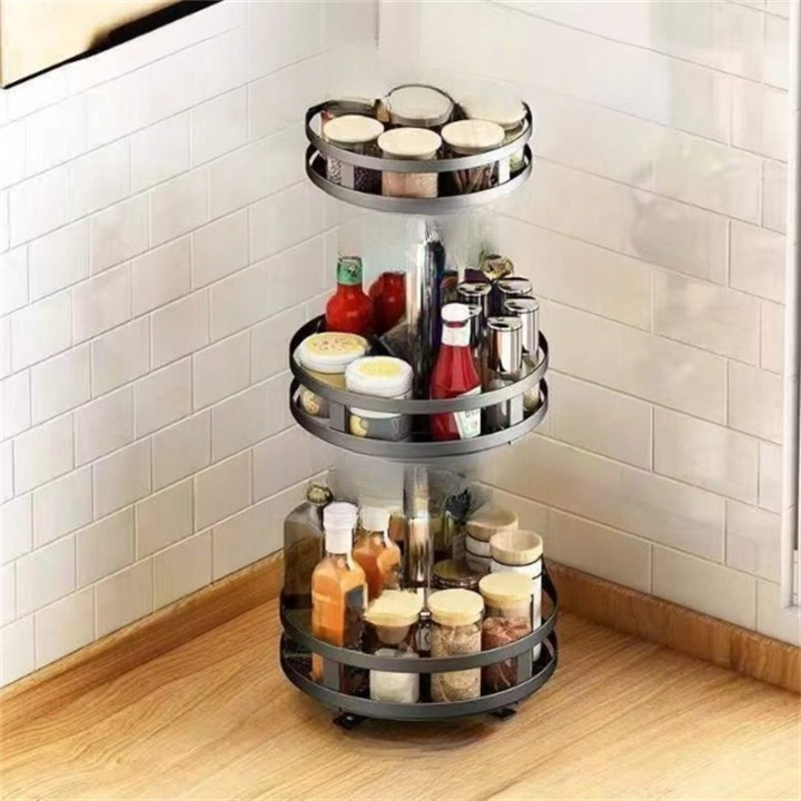 Obrotowy stojak na przyprawy ze stali nierdzewnej – kompaktowy i stylowy, wielopoziomowy schowek do kuchni – 26×26×57,5 cm