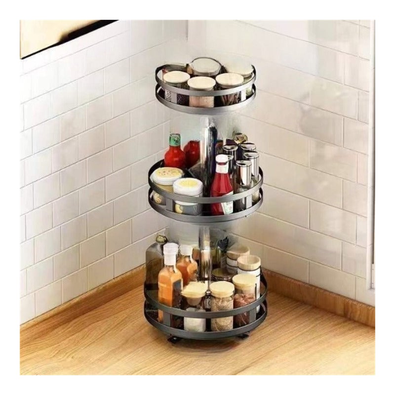 Obrotowy stojak na przyprawy ze stali nierdzewnej – kompaktowy i stylowy, wielopoziomowy schowek do kuchni – 26×26×57,5 cm