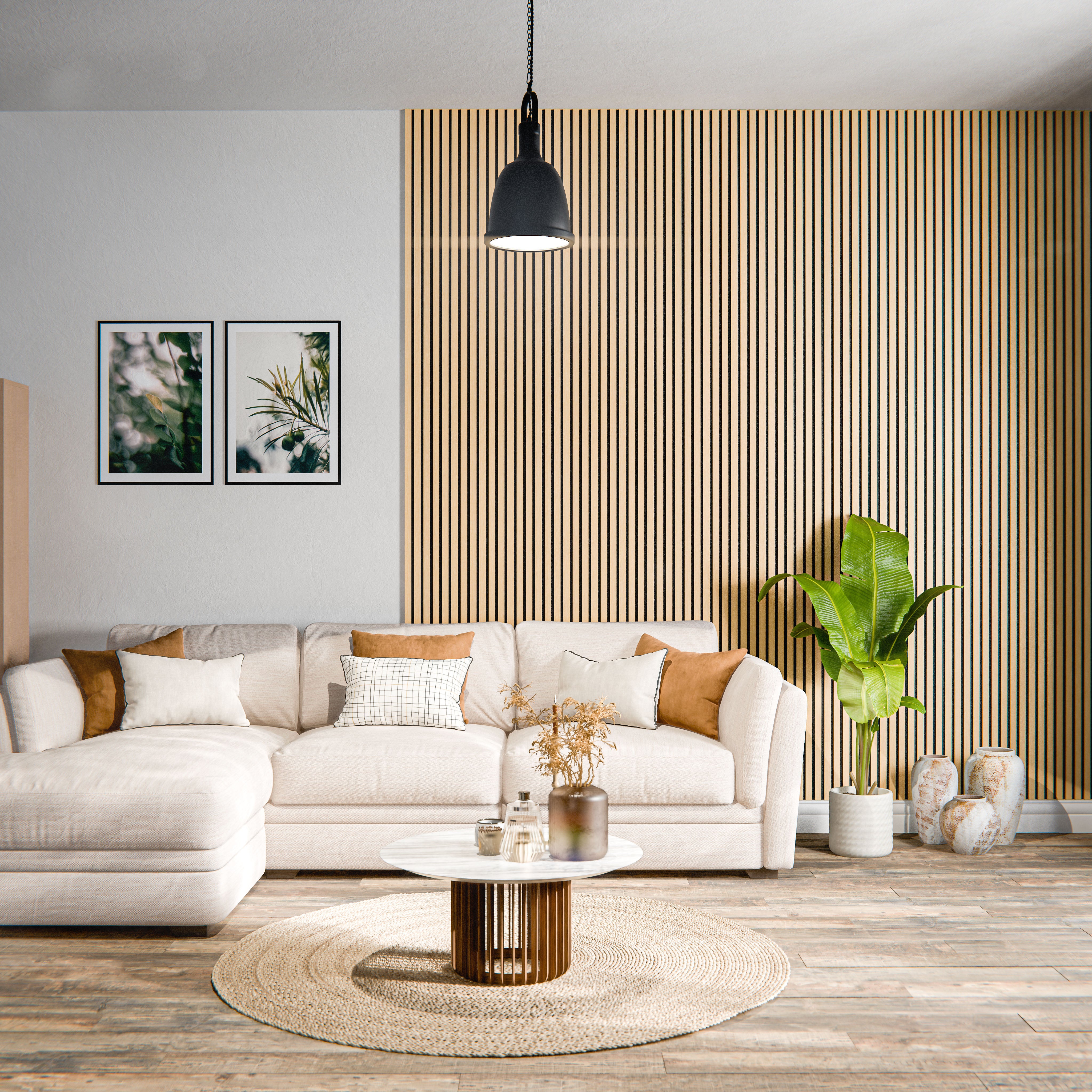 Lot de 2 Panneaux Tasseaux Bois - Chêne Feutre Noir - 3 m², 2500 x 600 mm, Mon Marché Déco - 3
