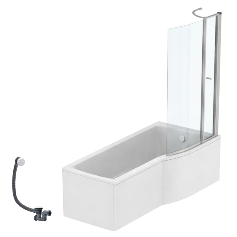 Ideal standard connect air 170 x 80 cm, conjunto para bañera/ducha derecha + delantal + mampara con panel + desagüe, blanco