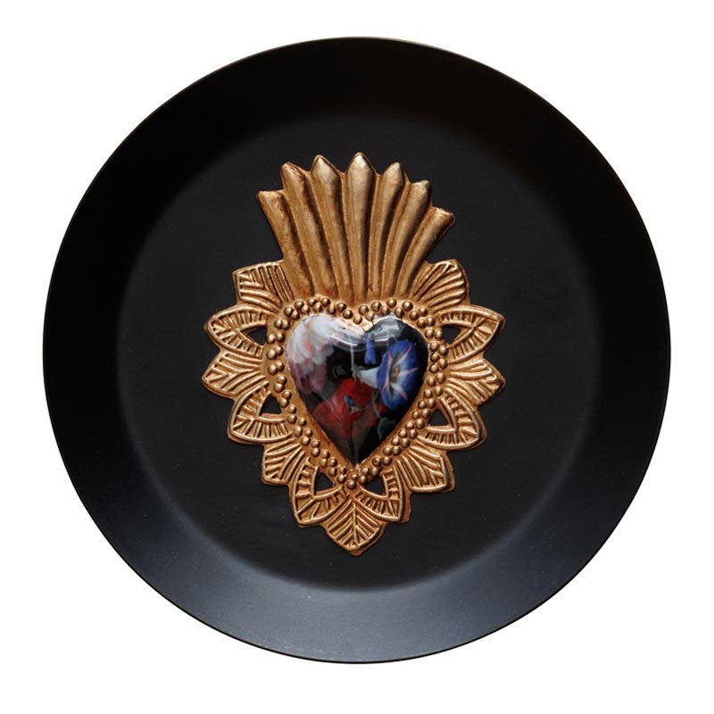 Cadre Ex-voto fleuri noir doré en fer 15cm - 2