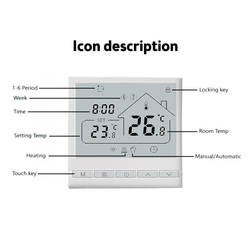 Thermostat intelligent programmable 5+2, Régulateur de température numérique à écran LCD, Installation DIY,compatible chauffage à eau 3A - 6