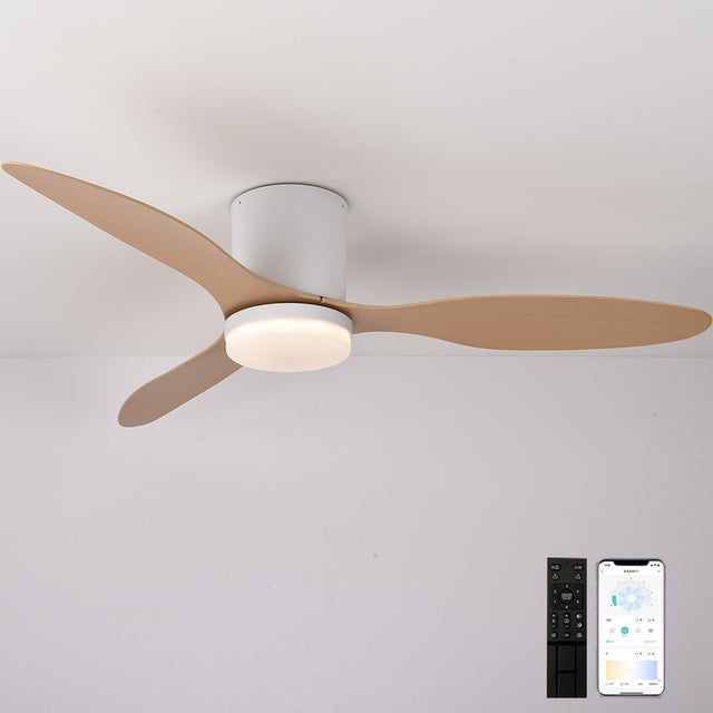 Ventilateur de plafond avec lumière, télécommande/contrôle par application, 6 vitesses de ventilation, minuterie, gradation continue (106 cm)