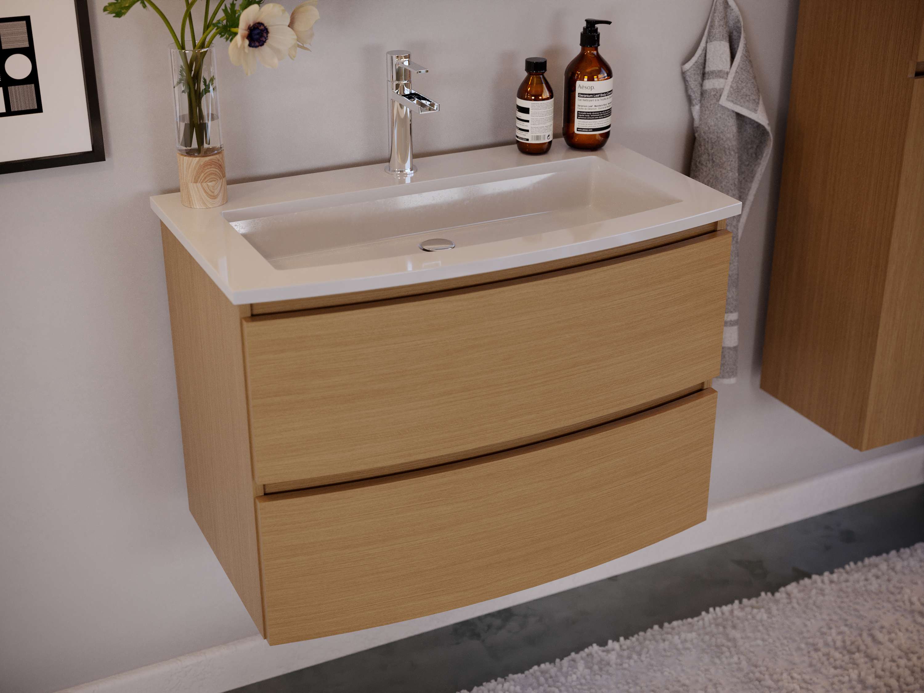 Meuble de salle de bain SAND 2 tiroirs 80 cm chêne T-BATH Inclus lavabo - 5