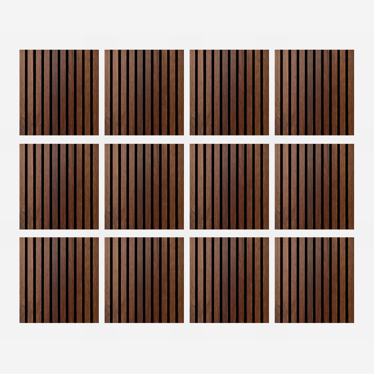 Painel decorativo de ripas em MDF com feltro PET, conjunto de 12 peças 60x60 cm, revestimento de parede com absorção acústica, cor nogueira clara - 3