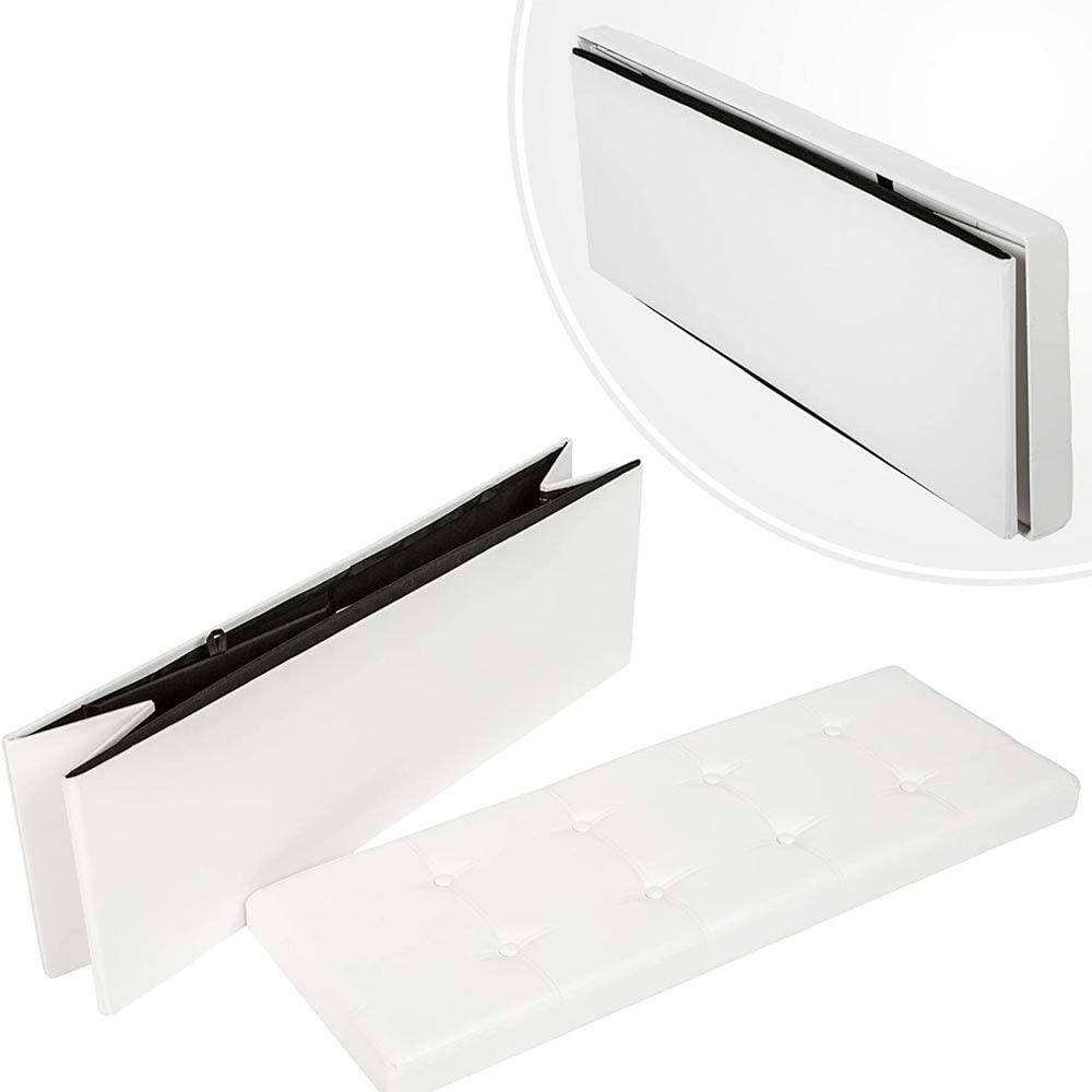 Pouf Contenitore Cassapanca Pieghevole Baule con Coperchio Imbottito in Ecopelle - 5