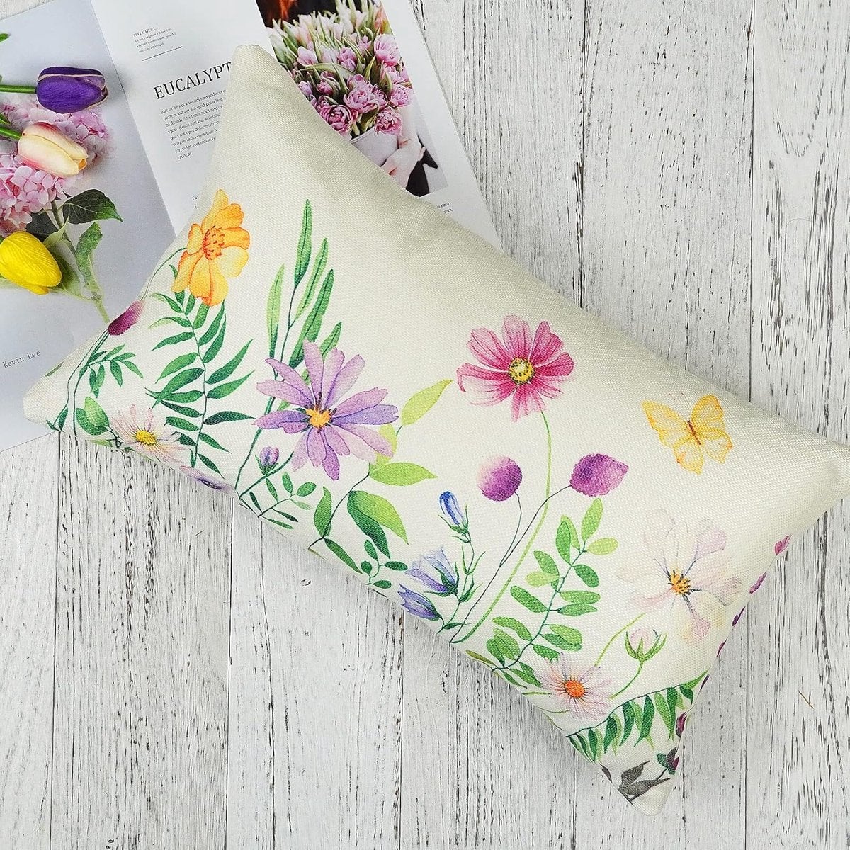 Lot de 2 – Taies d'oreiller – Taies d'oreiller aux motifs de fleurs printanières – 30 x 50 cm – Taies d'oreiller décoratives pour la maison - 5