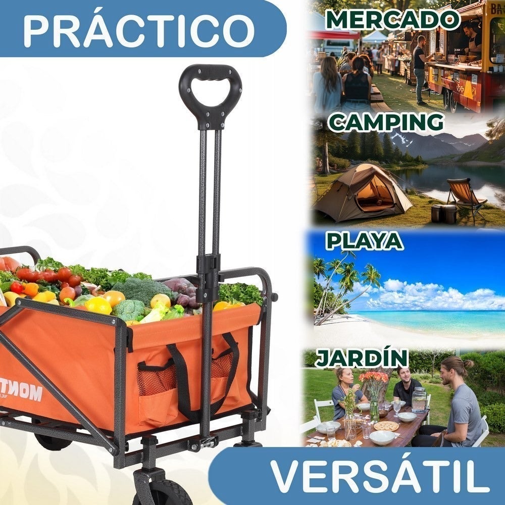 Voiturette de plage pliante polyvalente orange MONTY - 7