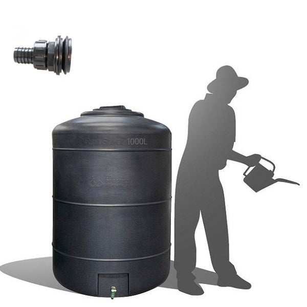Récupérateur Eau de Pluie Hors-sol 1000 Litres Rond DS Eau Gris Anthracite + connectique d'entrée Garantie 5 ans