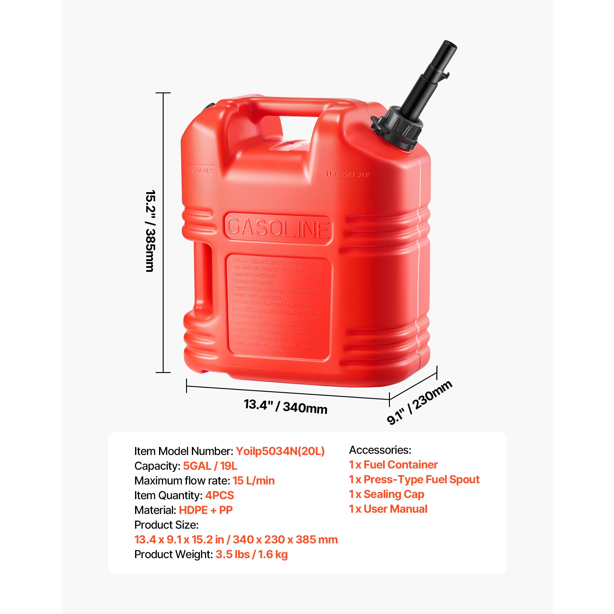Bidon SucceBuy carburant 19 L lot 4, bec verseur, graduation transparente, débit 15 L/min, réservoir pratique voitures, motos - 7