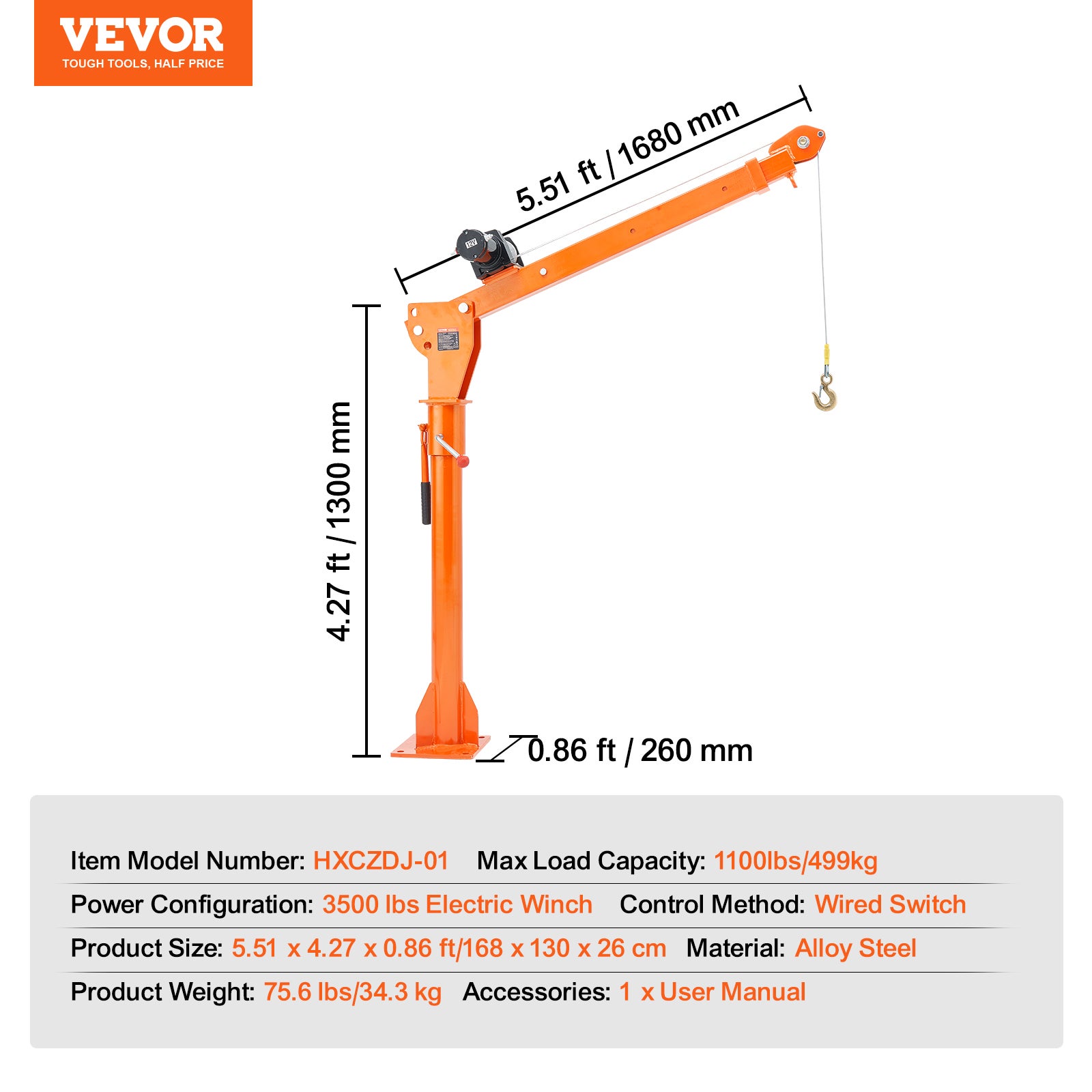 Grue de Levage 499 kg,VEVOR Grue Montée sur Attelage avec Treuil Électrique 1587 kg,Acier,Pivotante à 360°,Construction Usine - 7