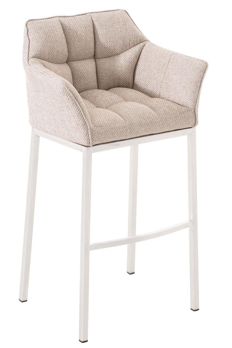 Taburete de bar damaso en tela & con base de 4 pies marfil|blanco
