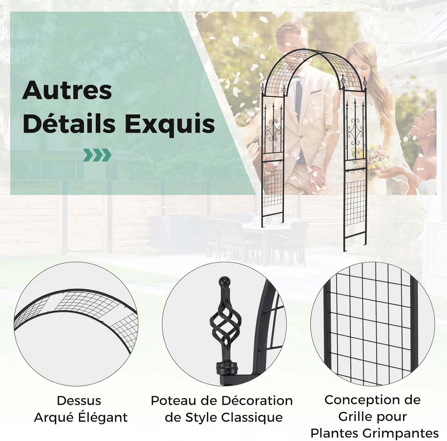 Arco da Giardino per Rampicanti, Arco da Giardino a Forma di Cupola in Metallo Zincato Resistente, Ideale per Feste e Ceremonie, 143 x 40 x 23 - 4