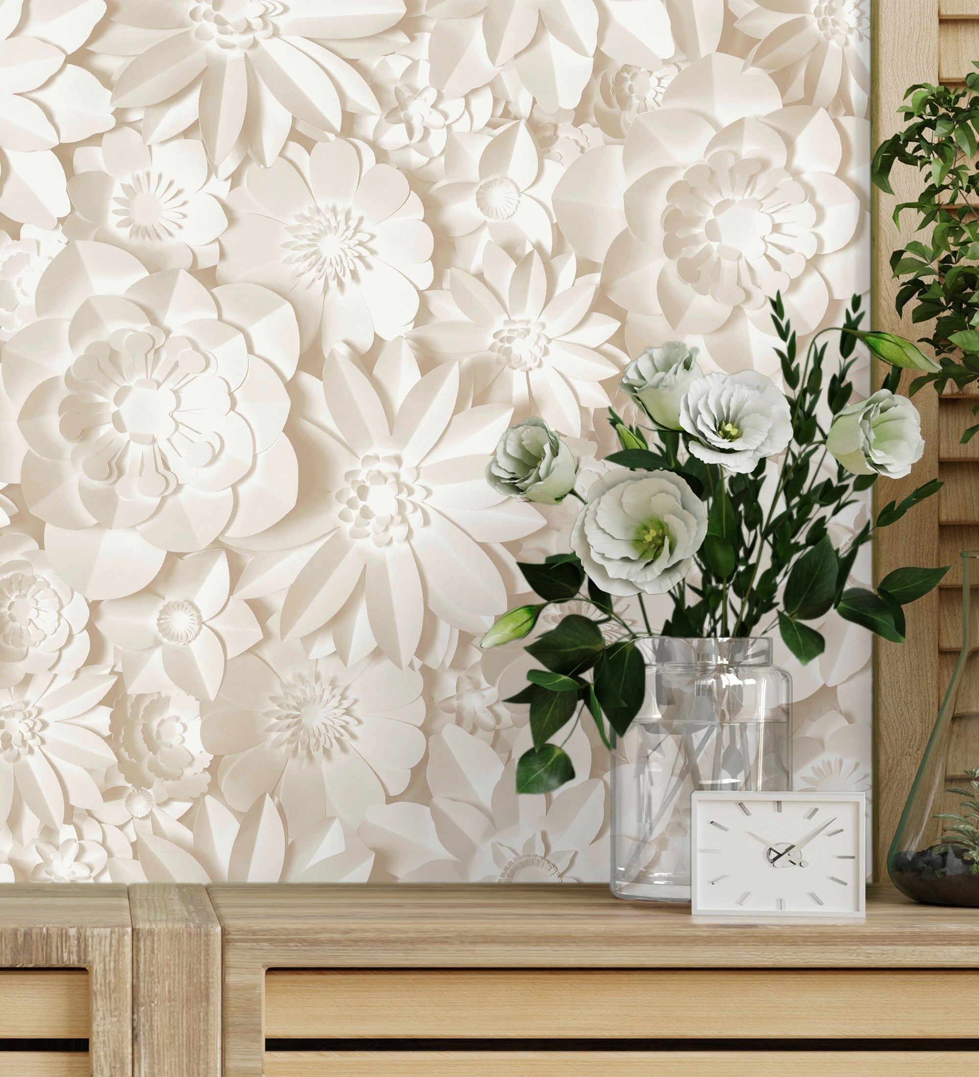 Papier peint floral effet 3D beige, style origami - Enora Petals 683533 de GAULAN - Rouleaux de 10 m x 0,53 m - 4
