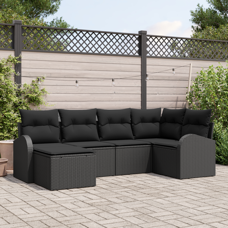 Zestaw Sof z poduszką z przechowywaniem 6 pcs Czarny polirattan vidaXL
