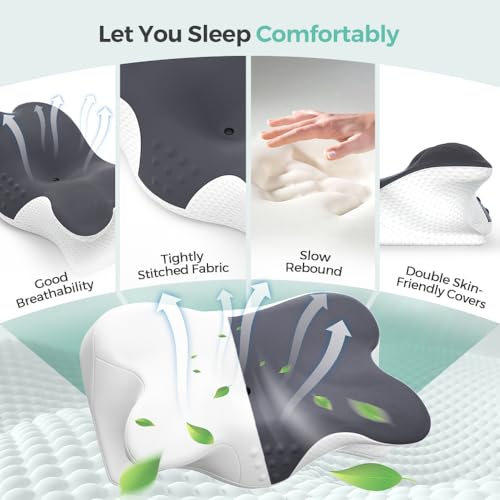 Almofada cervical para alívio da dor no pescoço, almofada anatómica de espuma viscoelástica, para dormir de lado, cinzento escuro | 1250 g - 4
