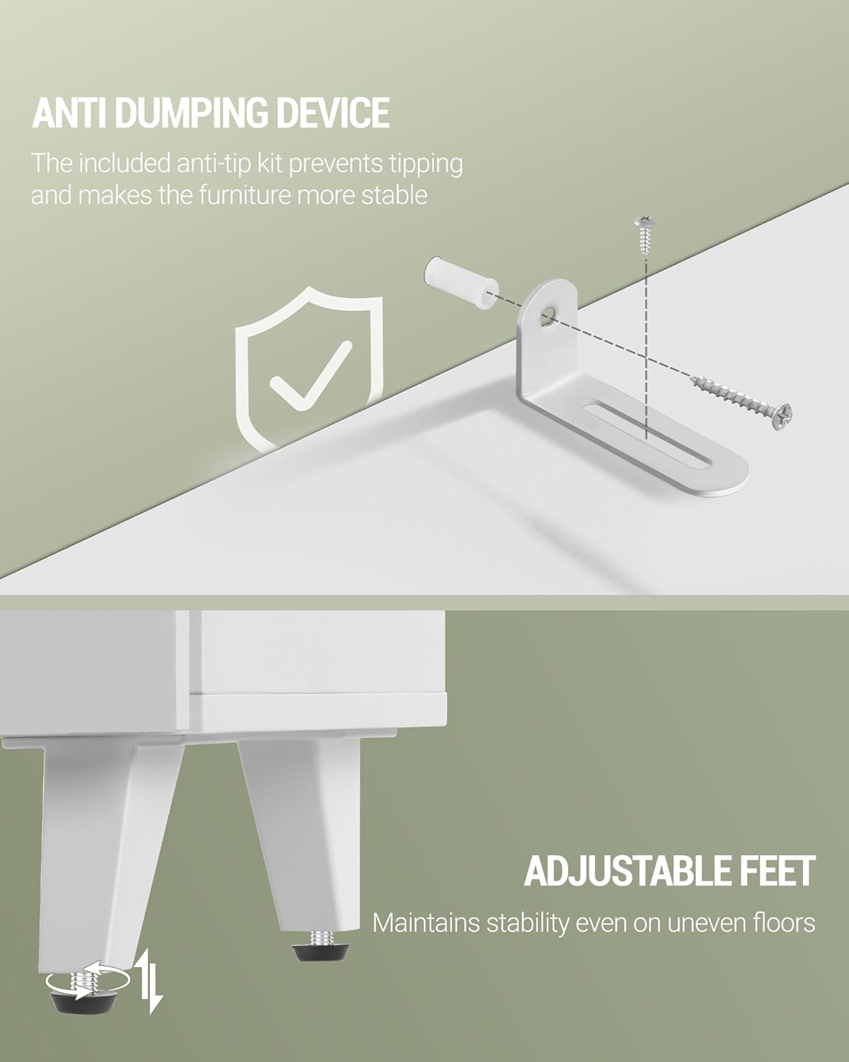 Mobile Sottolavabo per Bagno, Mobiletto da Bagno, 3 Cassetti, Piedini, indipendente, moderno, 30 x 60 x 64 cm, Bianco - 4
